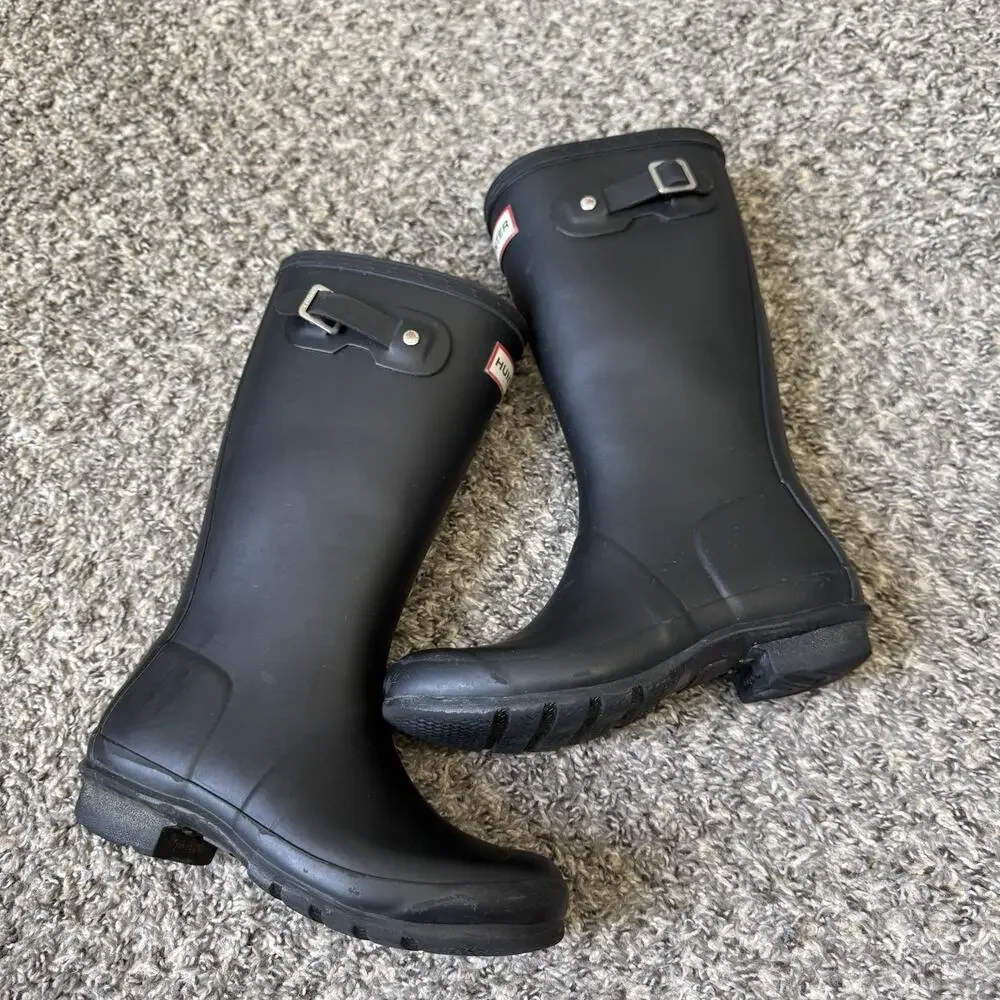 Hunter Kids Rubber Tall Slip On No Slip Sole Rain Boots Black Size 3B Matte